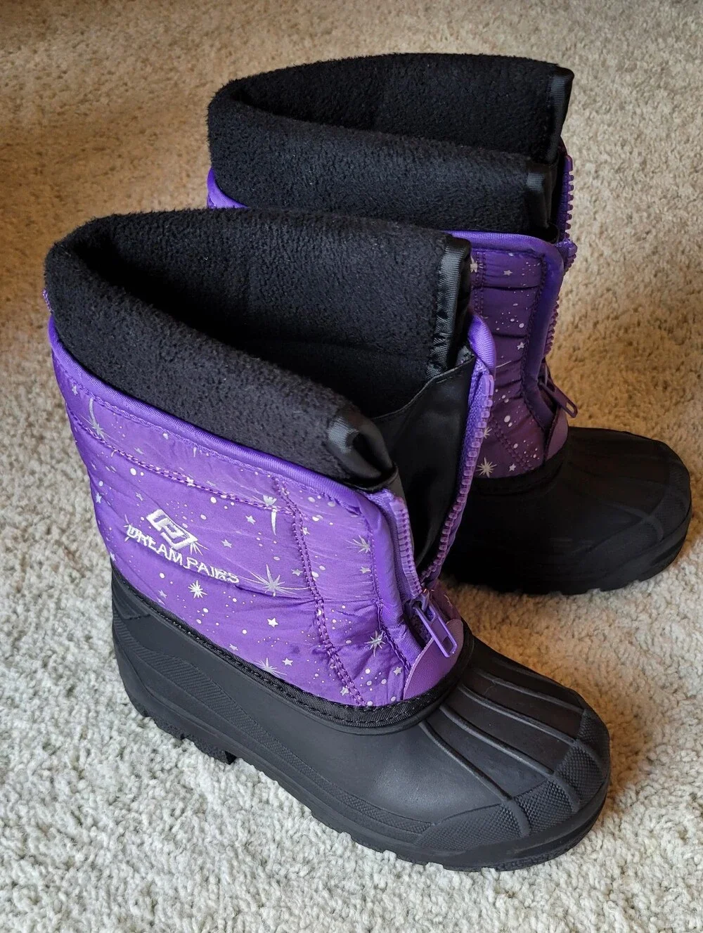 Dream Pairs Kids Purple and Black Snow Boots with Star Print  12